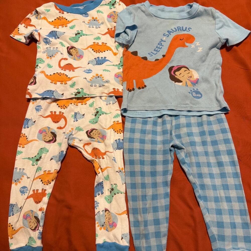 Toddler Pajama Bundle 2T – Ms Rachel Dinosaur Sleep Set + Blue Gingham PJ Set